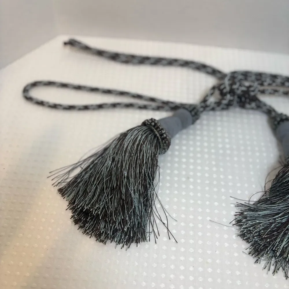 Elegant Braided Gray-Blue and Brown Tassel Drapery Curtain Tiebacks